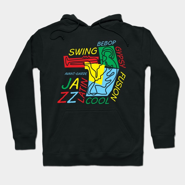 Funny Colorful Jazz Trumpeter Hoodie by jazzworldquest